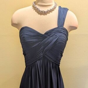 Bill Levkoff Gray Strapless Ruched Gown
